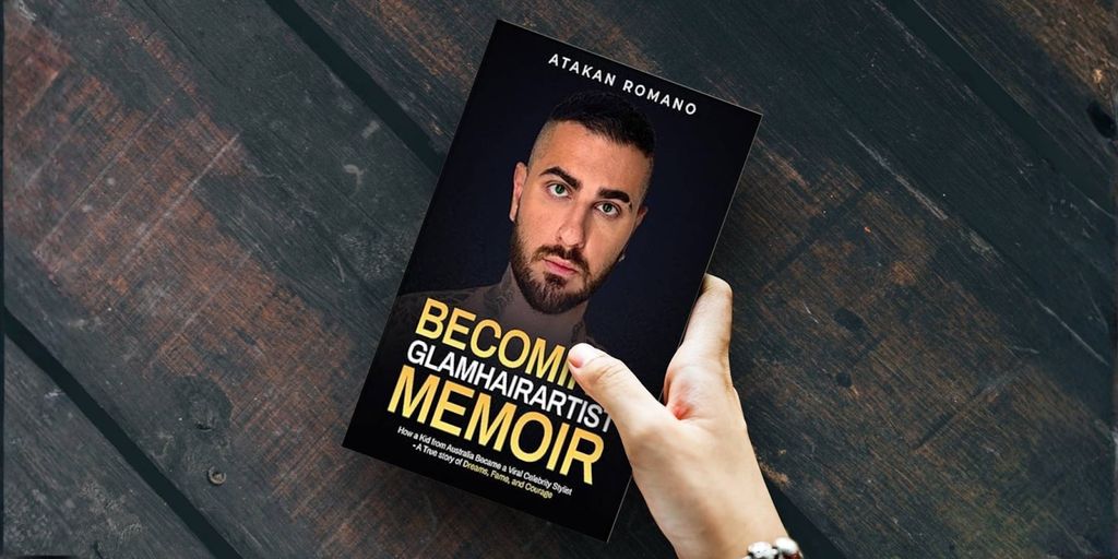 Cover of Atakan Romano's memoir 'Becoming Glamhairartist,' showcasing his rise from small-town hairstylist to global beauty educator.