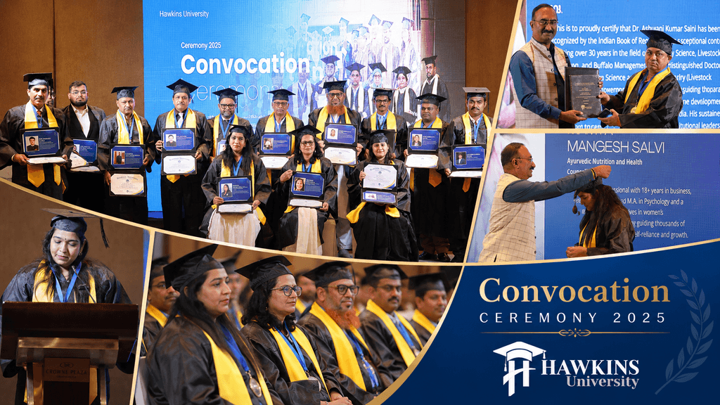 Graduates pose with awards during Hawkins University Convocation Ceremony 2025.