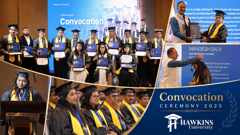 Graduates pose with awards during Hawkins University Convocation Ceremony 2025.