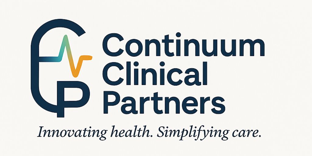 Logo of Continuum Clinical Partners featuring a stylized 'C' and 'P' with a heartbeat line, emphasizing healthcare innovation