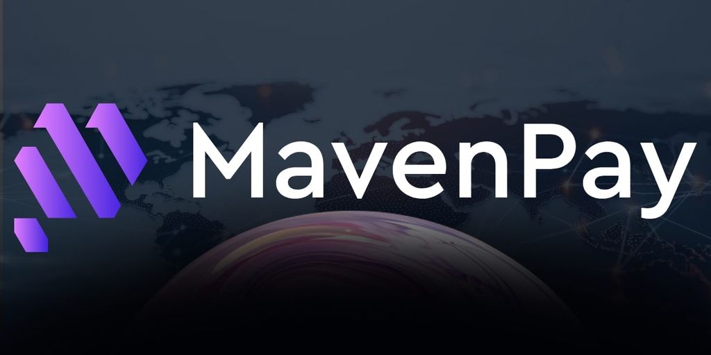The image features the MavenPay logo with a modern, purple color scheme against a global digital background, symbolizing global finance.