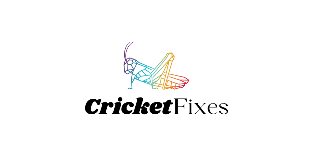The Cricket Fixes logo featuring a colorful geometric cricket design with the text "CricketFixes" in black font.