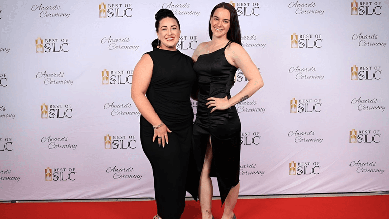 Annie Davis and Bre from Davis Designs at the Best of SLC Awards, showcasing their client-first approach to web design.