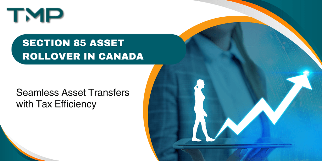 "Section 85 asset rollover in Canada with a focus on seamless asset transfers and tax efficiency, featuring a person walking alongside an upward trending graph."