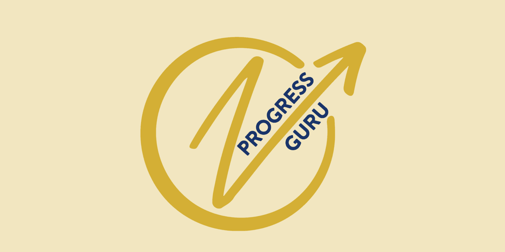 A logo featuring a yellow circle with an upward arrow inside and the text "PROGRESS GURU" diagonally across it.