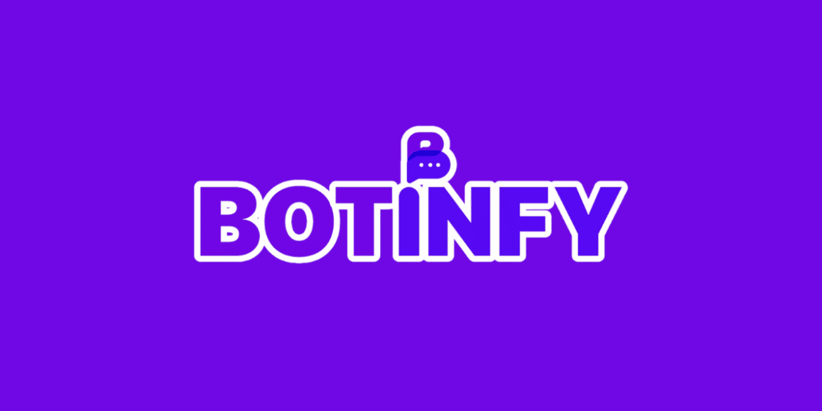 Logo of Botinify featuring bold white text on a purple background. The 'B' is stylized with a speech bubble, and the logo reads 'BOTINIFY' in a modern and clean font, emphasizing the chatbot service branding.
