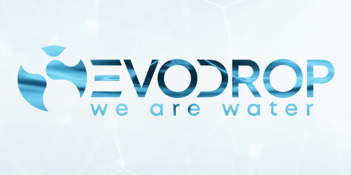 Evodrop logo with the tagline "we are water," featuring a blue design symbolizing hydration innovation.