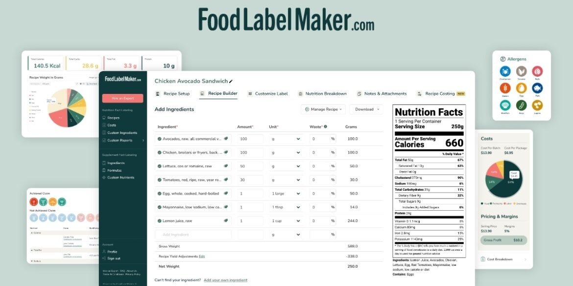 AI-powered Food Label Maker simplifies food and supplement labeling with automated ingredient management, FDA compliance, and recipe calculations.