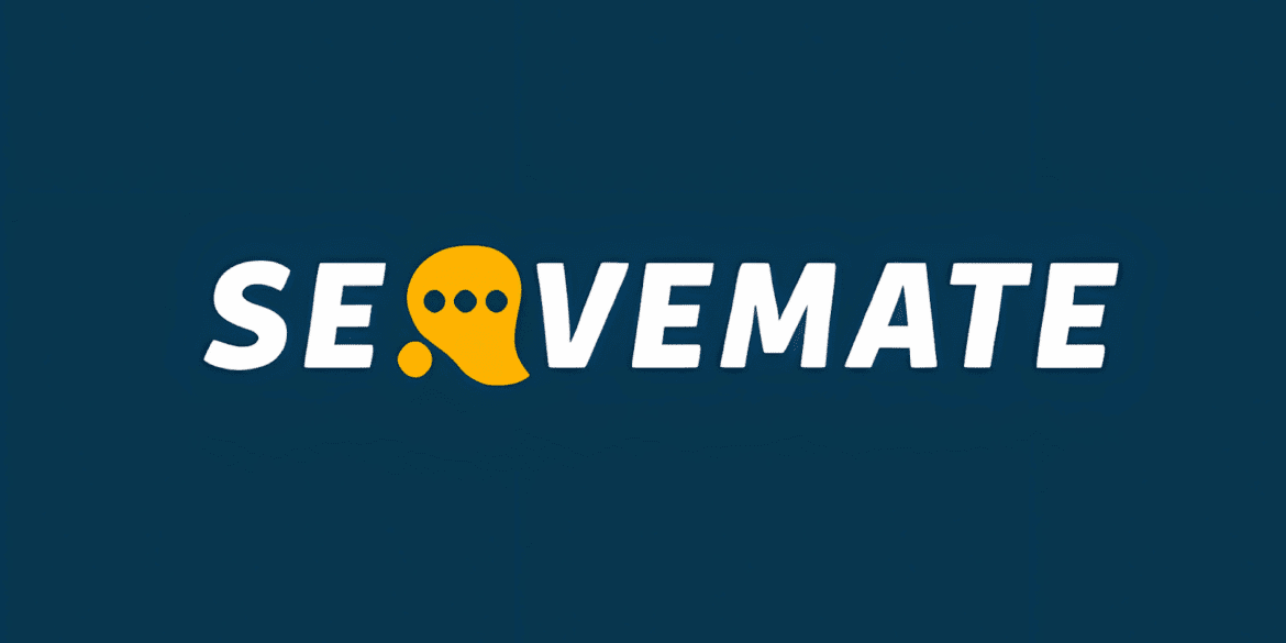 "SEO Vemate logo with yellow speech bubble symbol and text showcasing the brand's focus on SEO services."