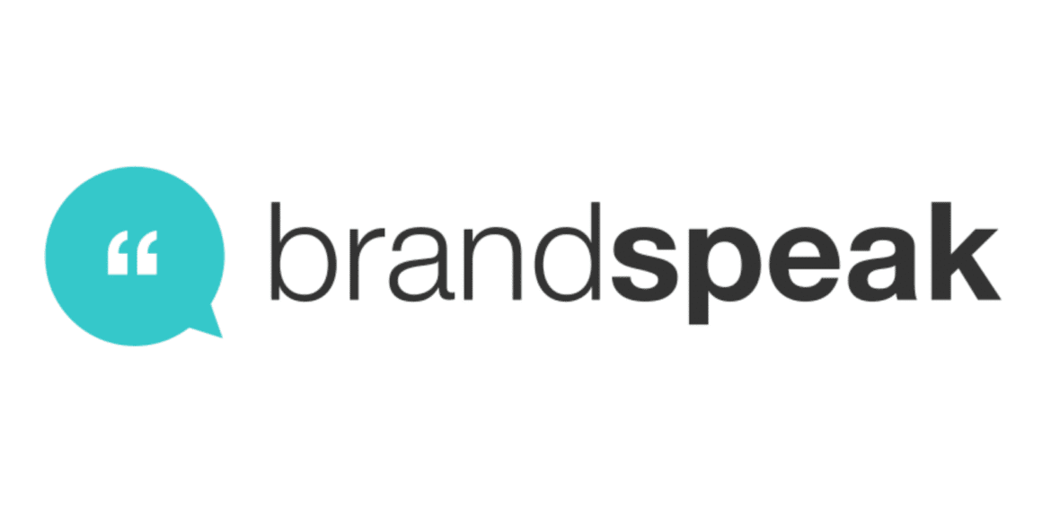 "Brandspeak logo featuring a speech bubble with quotation marks and the word 'brandspeak' in modern typography."