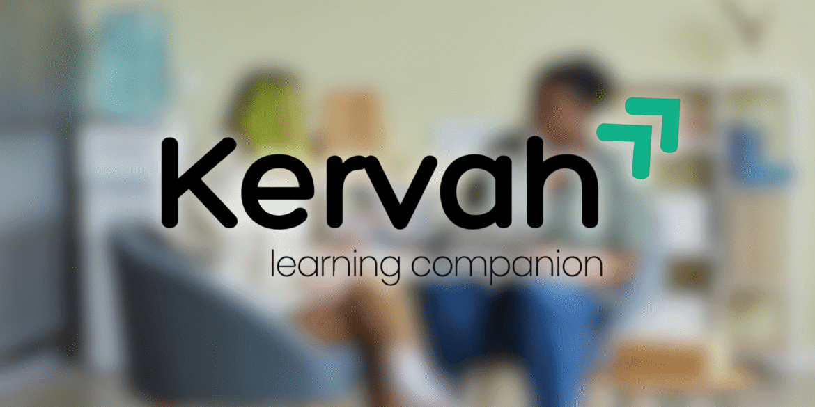 Kervah Learning Companion logo displayed over a blurred care setting background.