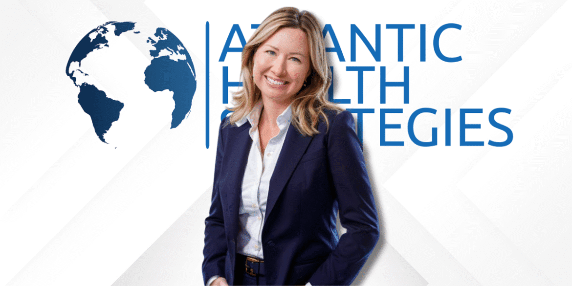 Sariah Hopkins, CEO of Atlantic Health Strategies, standing in front of the company logo, representing behavioral health expertise