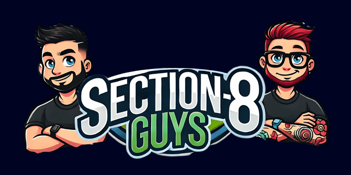 Cartoon-style logo of Section 8 Guys with two illustrated men representing real estate mentors.