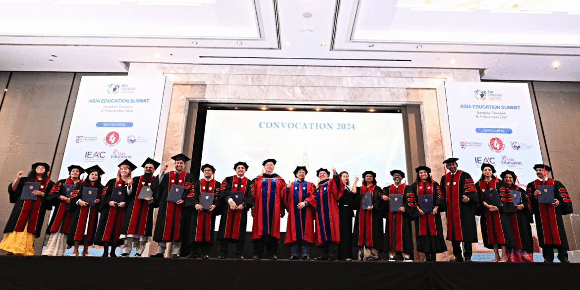 East Bridge University Convocation 2024 at Asia Education Summit, celebrating career-focused graduates with flexible learning programs.