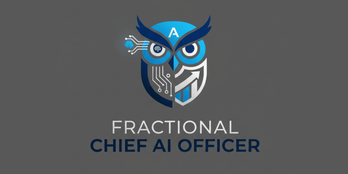 Logo of Fractional Chief AI Officer, featuring an owl symbolizing AI leadership with technological elements and the letter A.
