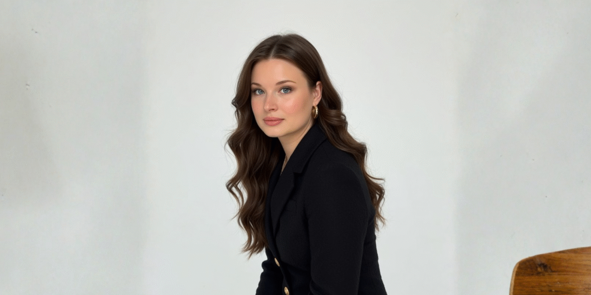 A confident professional woman in a black suit, symbolizing resilience and leadership in scaling businesses without burnout.