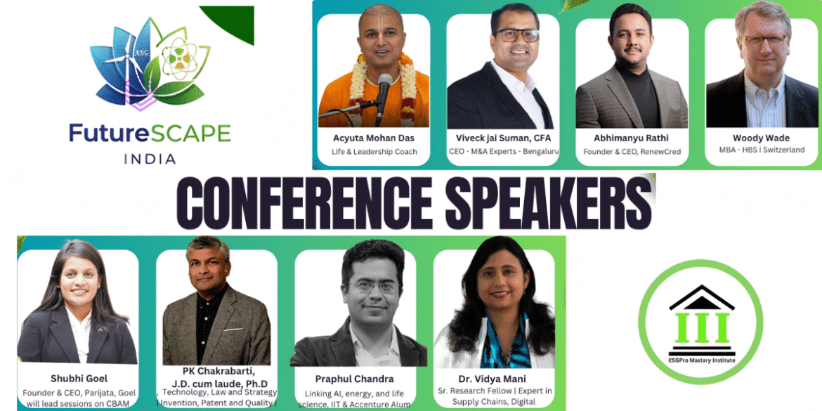 FutureScape India 2047 conference speakers promoting ESG investment and sustainability leadership across sectors and global partnerships.