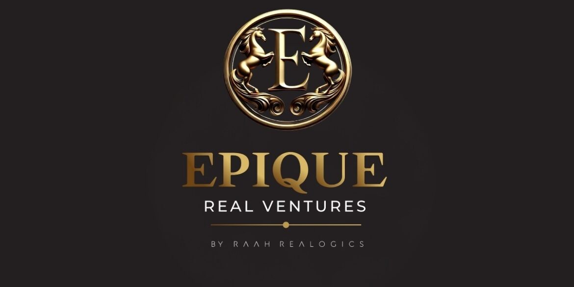Logo of Epique Real Ventures, a real estate advisory firm specializing in North India for NRI investors, featuring a golden 'E' and unicorns.
