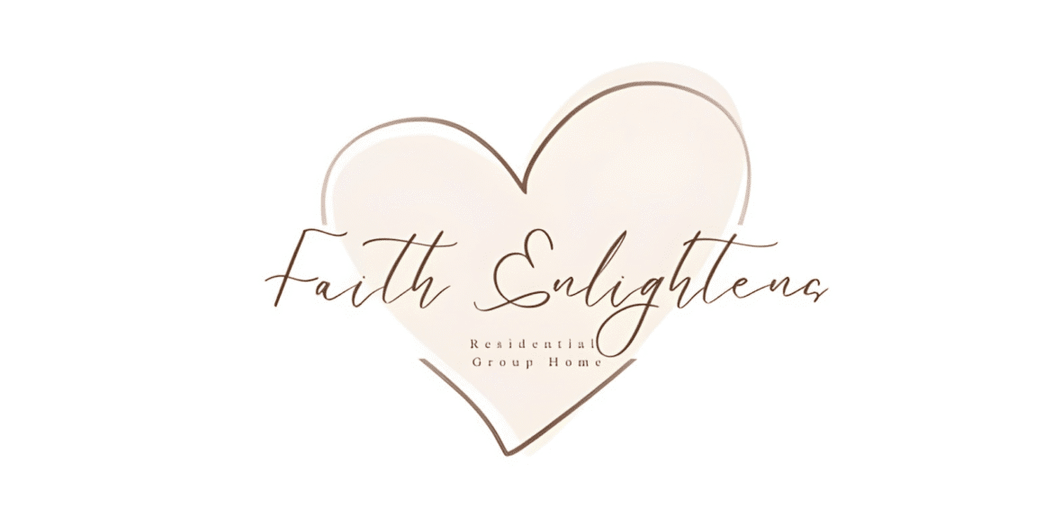 "Logo of Faith Enlightens Residential Group Home, featuring a soft heart shape with elegant script and a focus on residential care services for youth."