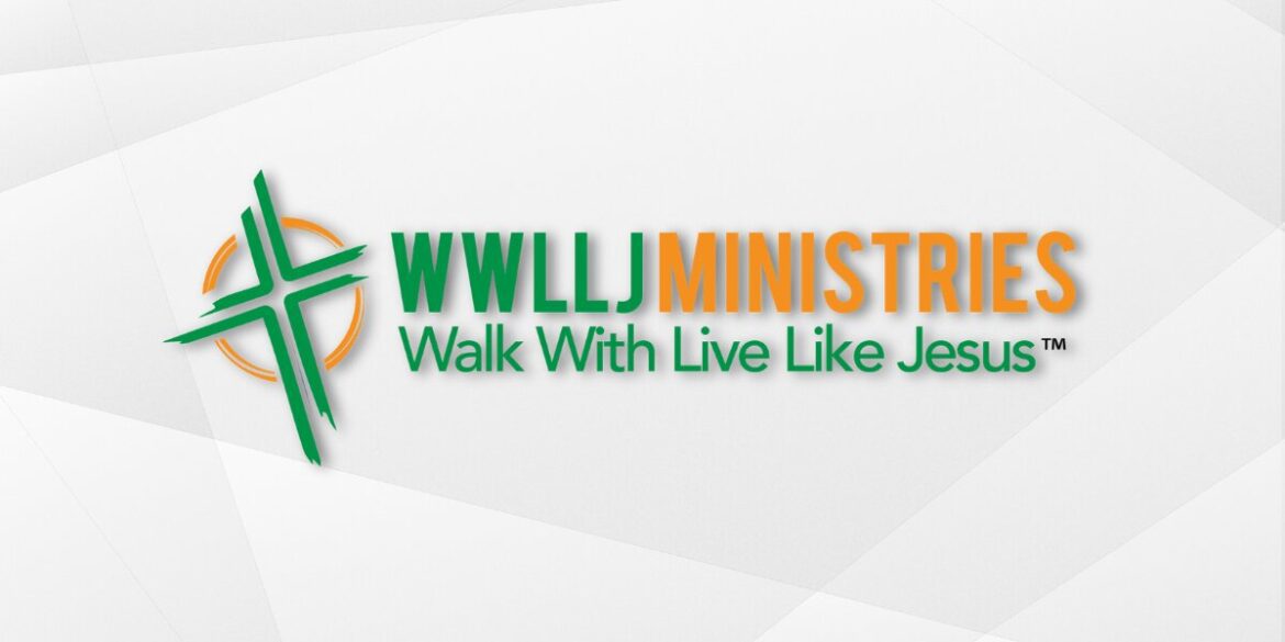 Logo for WWLLJ Ministries features a green cross with an orange circle, and bold green and orange text, "Walk With Live Like Jesus," on a white background.