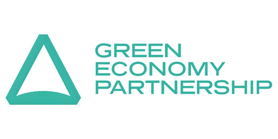 Green Economy Partnership logo: a triangular shape with the text "GREEN ECONOMY PARTNERSHIP" in teal, representing AI-driven climate finance solutions.