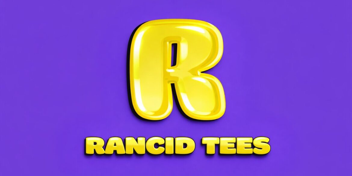 Yellow letter "R" on a vibrant purple background, representing bold fashion and political humor from Rancid Tees.