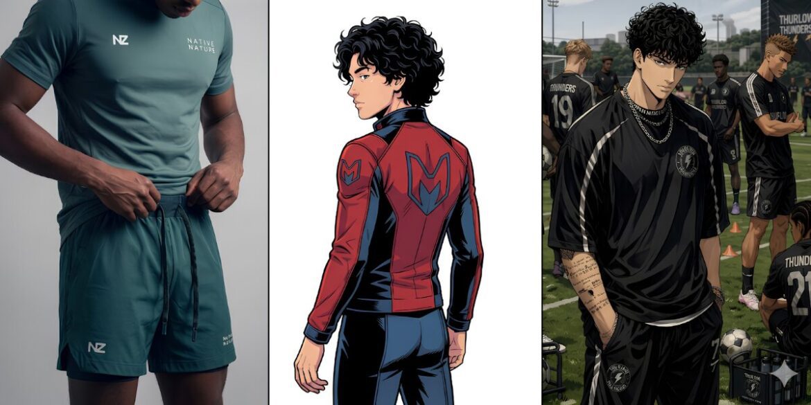 Two men are featured: one in a soccer uniform and the other in a black shirt, showcasing different fashion identities.