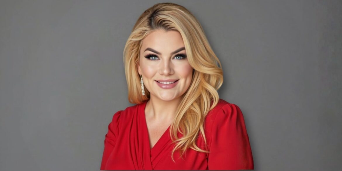 Professor Dr. Stoyana Natseva, Europe’s top transformational literature author, wearing a red dress, smiling confidently, and exuding empowerment.