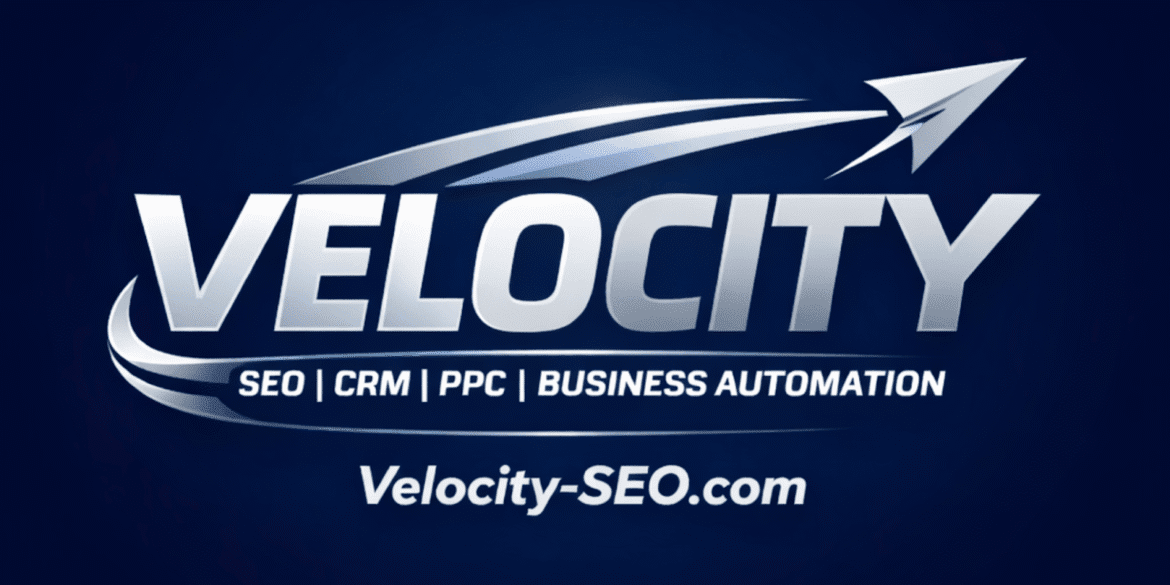Velocity SEO logo emphasizing SEO, CRM, PPC, and business automation, reflecting Thad Norman's approach to data-driven business growth.