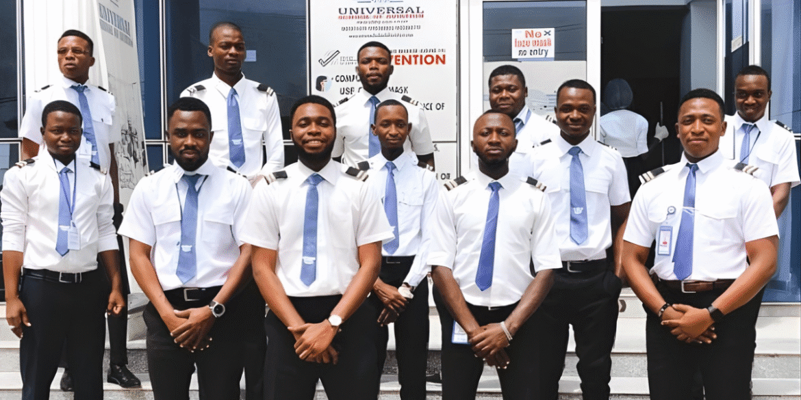 Group of aviation students from Universal School of Aviation, showcasing the institution’s commitment to professional training and development.
