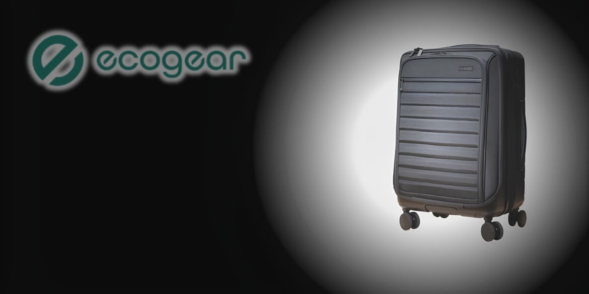 Ecogear logo beside the Hybrid Carry-On against a dark gradient promotional background.