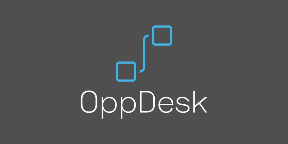 OppDesk logo featuring connected blue squares above the company name.