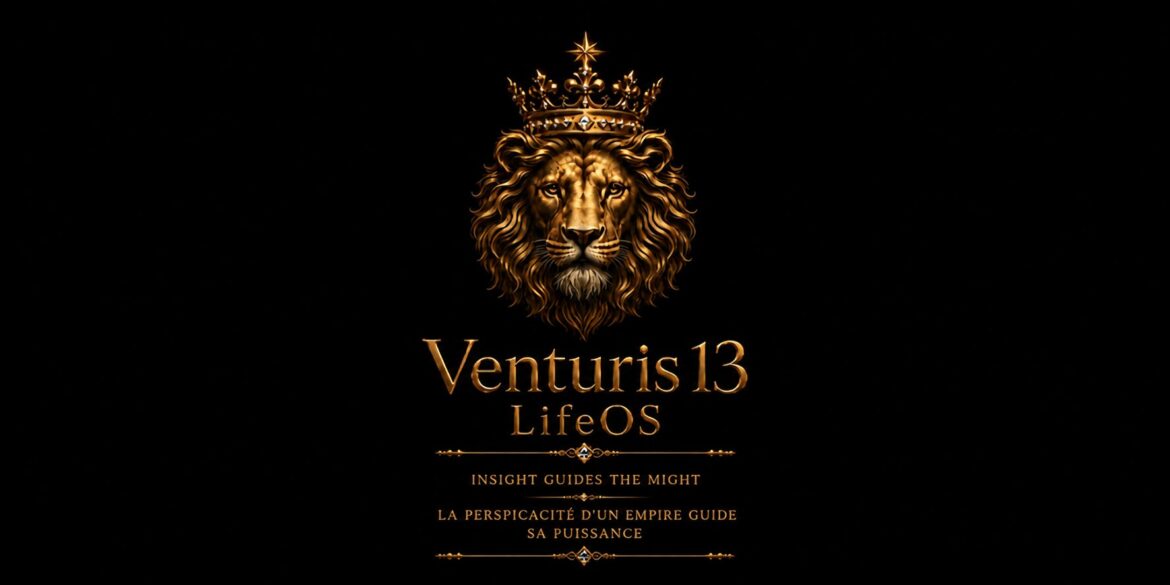 Venturis13 LifeOS logo with crowned lion emblem and the tagline "Insight Guides the Might."