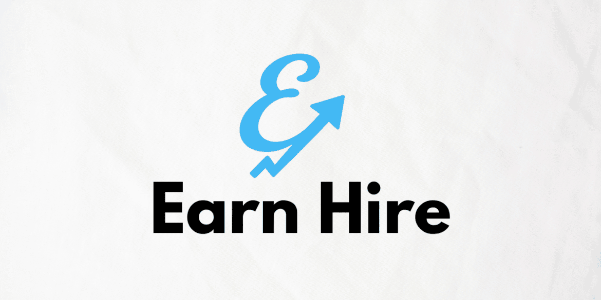 Earn Hire logo with blue upward arrow on a white background.