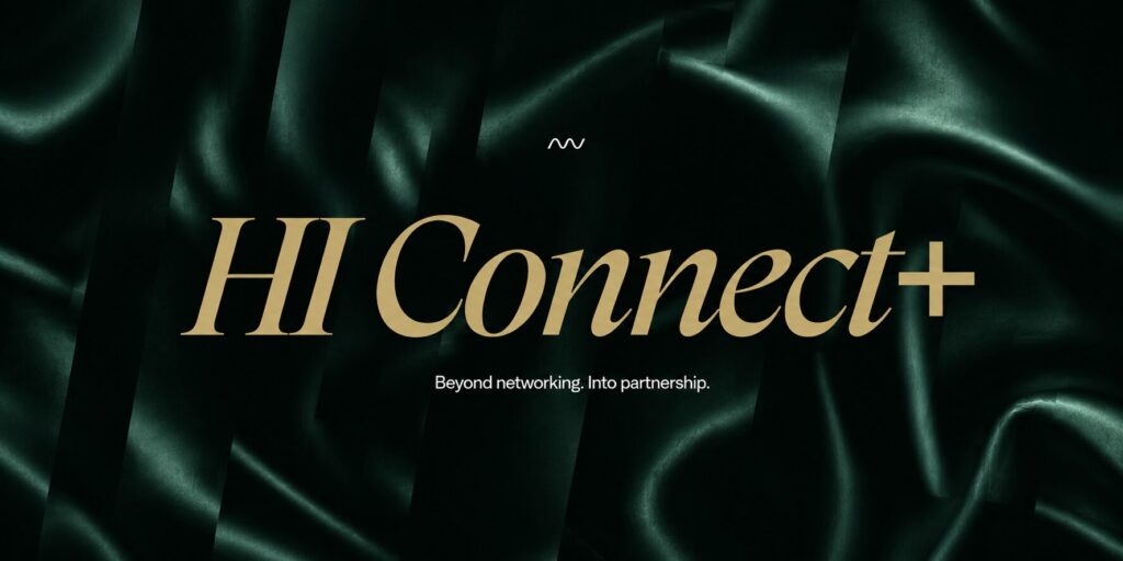 HI Connect+ branding with the tagline “Beyond networking. Into partnership.” on a dark green background.