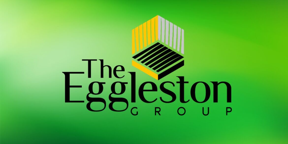 Eggleston Office logo with stylized office furniture icon on a green gradient background.