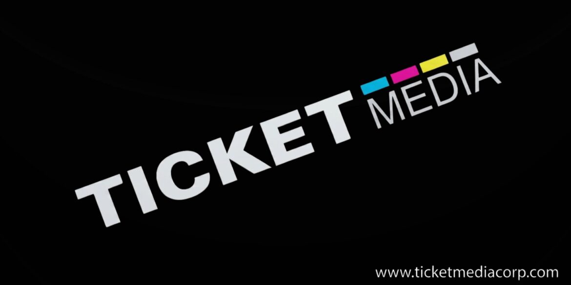 Ticket Media Corp logo on a black background with website URL and colorful accent bars.